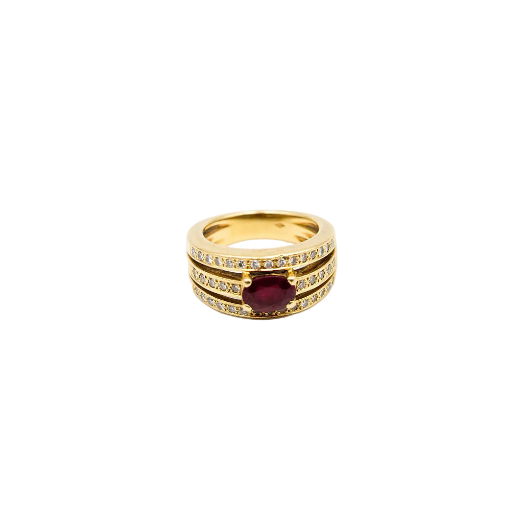 Bague Jonc en or jaune, rubis et diamants