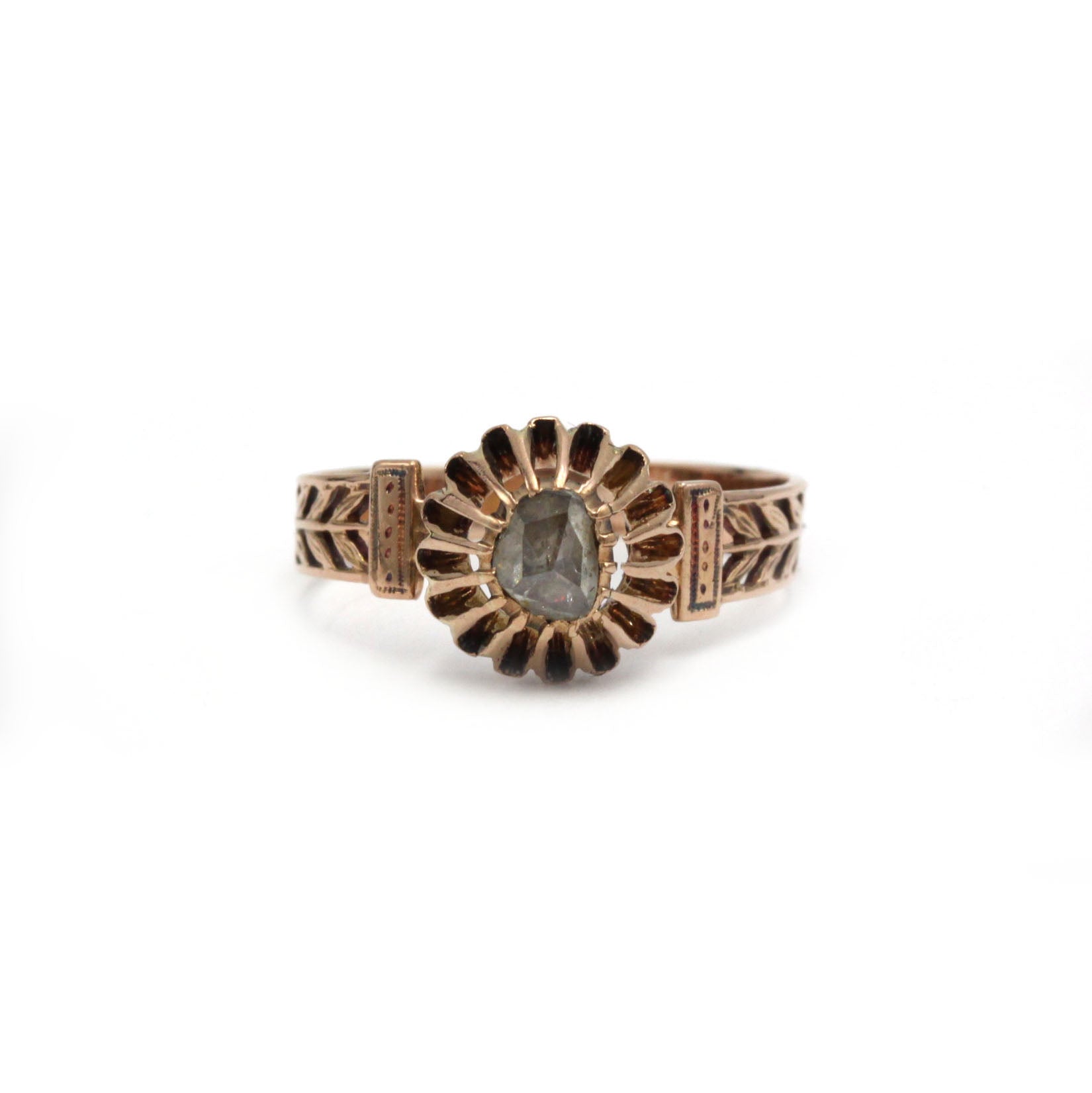 Bague en or rose 750 diamant taille rose