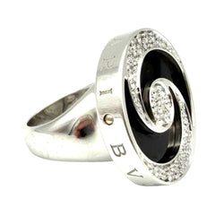 Bague Cocktail BULGARI "Optical" en or blanc, acier, onyx et diamants