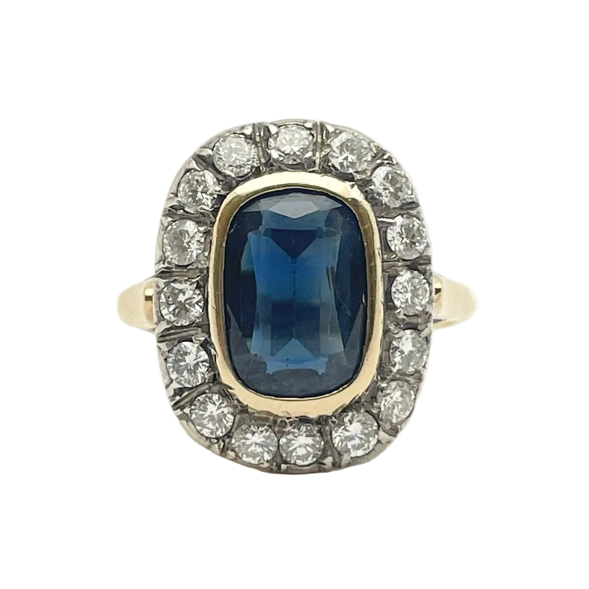 Bague Entourage en or jaune, saphir et diamants