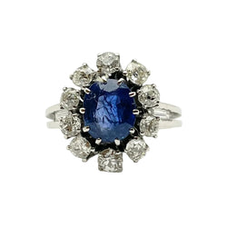 Bague Marguerite en or blanc, saphir et diamants