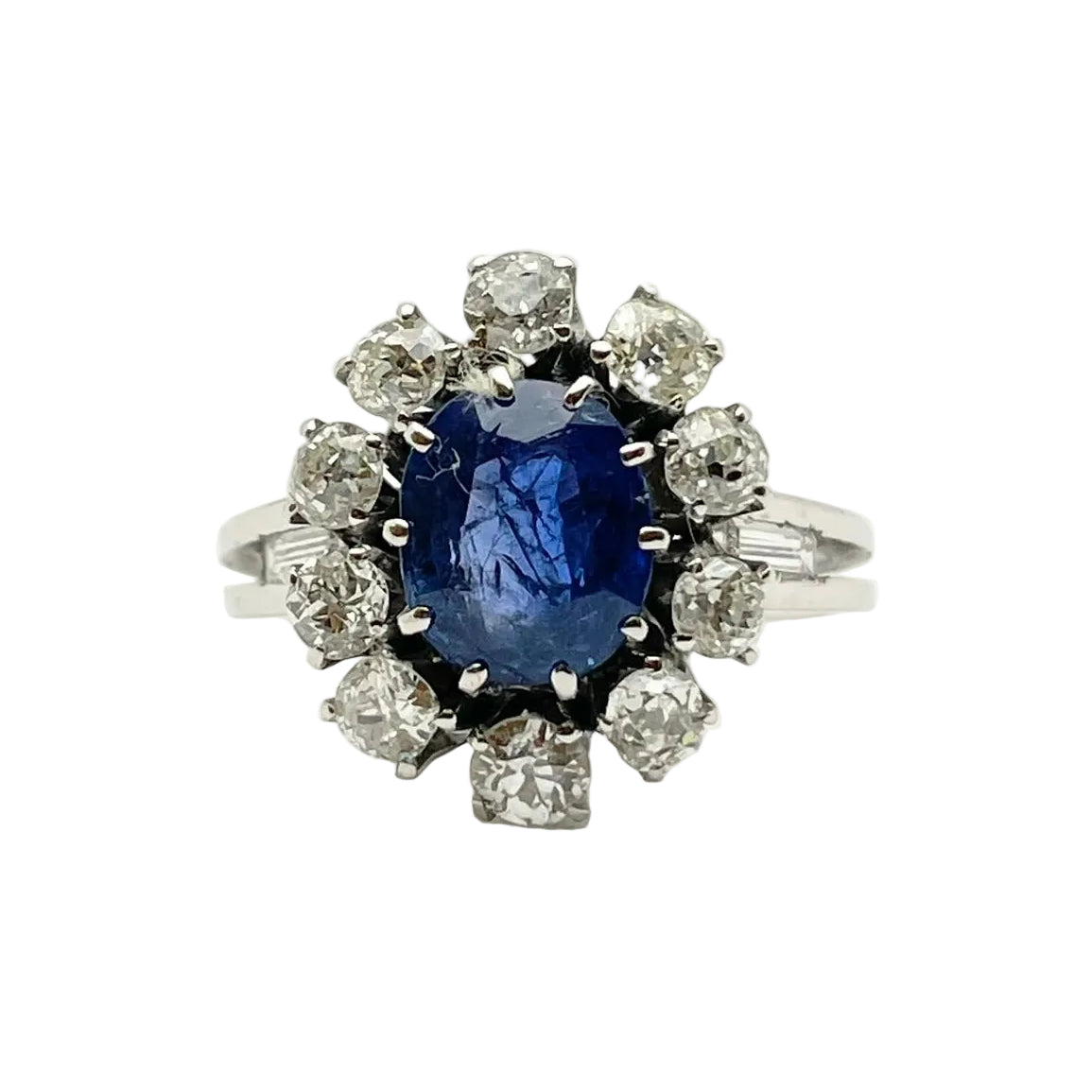 Bague Marguerite en or blanc, saphir et diamants