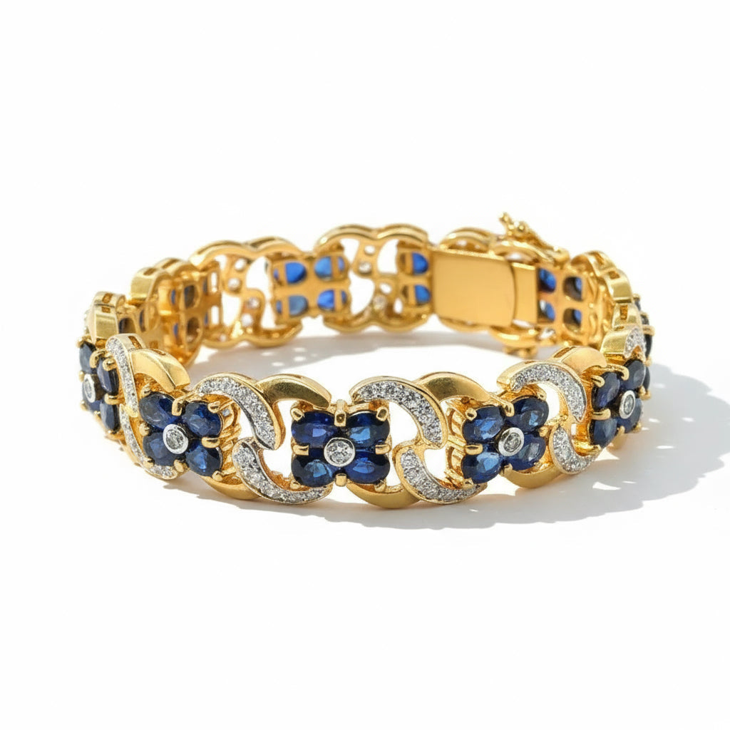 Bracelet en or jaune, saphirs et Diamants