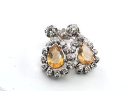 Boucles d'oreilles en or blanc, citrines et diamants