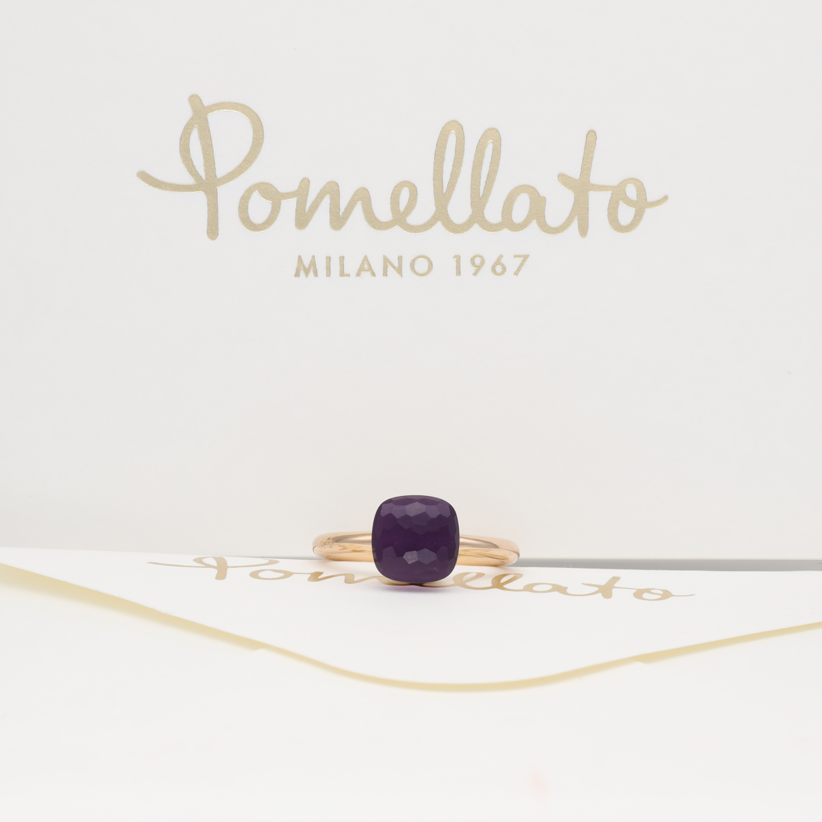 Bague Solitaire POMELLATO Nudo Classic en or blanc, or rose et améthyste