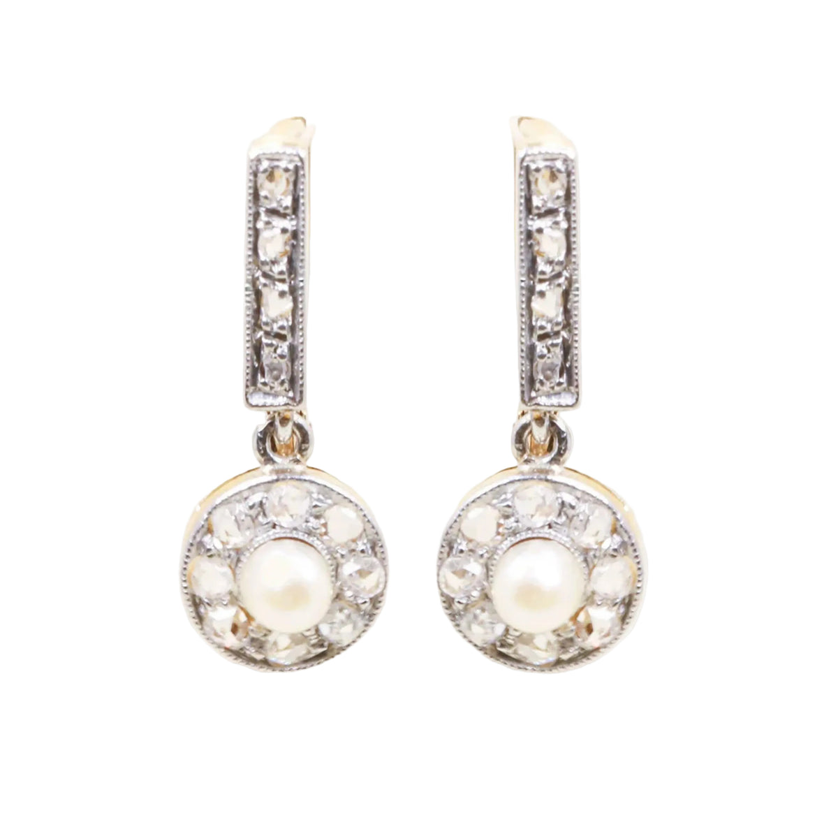Boucles d'oreilles Dormeuses en or jaune, perles et diamants