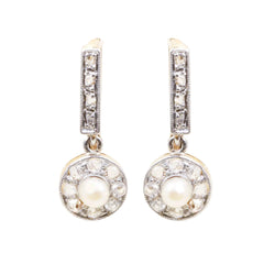 Boucles d'oreilles Dormeuses en or jaune, perles et diamants