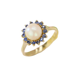 Bague Entourage en or jaune, perle et saphirs