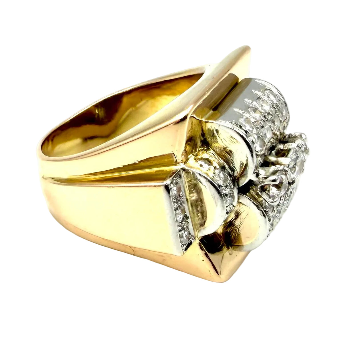 Bague Tank en or jaune, platine et diamants