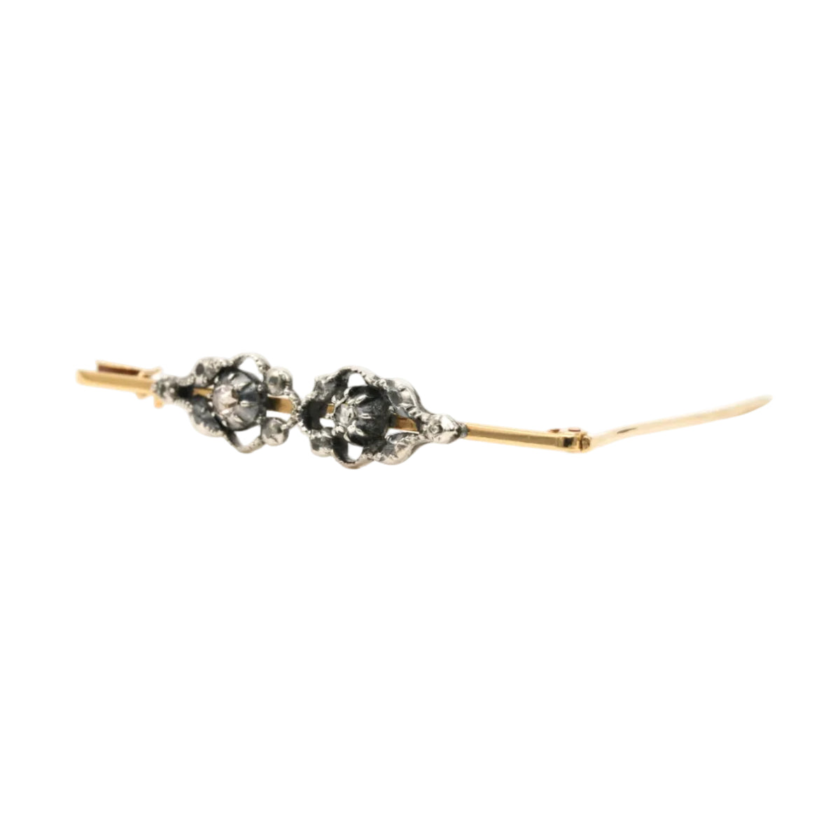 Broche Épingle en or jaune, argent et diamants