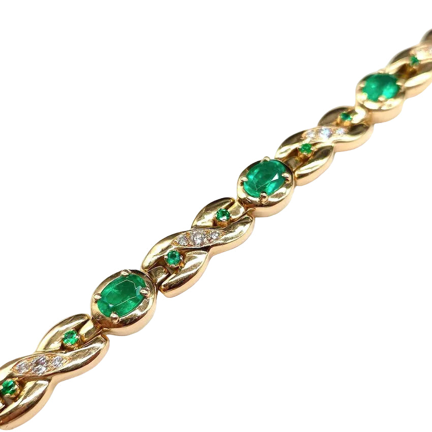Bracelet Ligne en or jaune, émeraudes et diamants