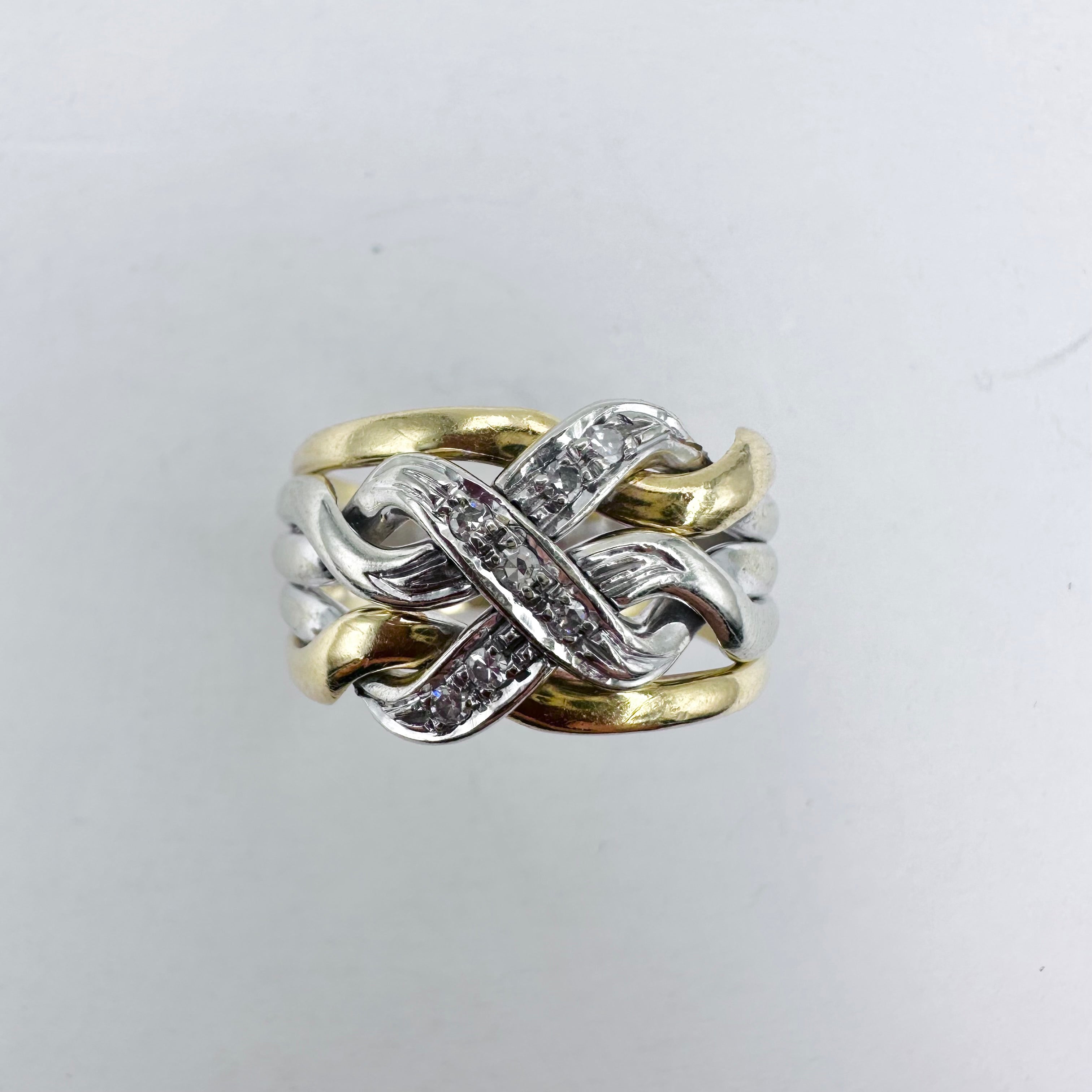 Bague Bandeau en or jaune, or blanc et diamants