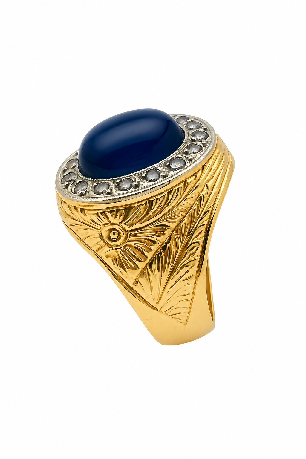 Bague Cocktail en or jaune, platine, saphir et diamants