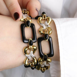 Collier Maille transformable or jaune, onyx et diamants