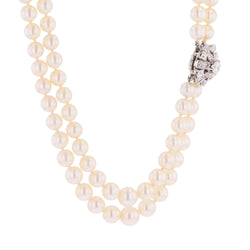 Collier Perles en or blanc, platine et diamants