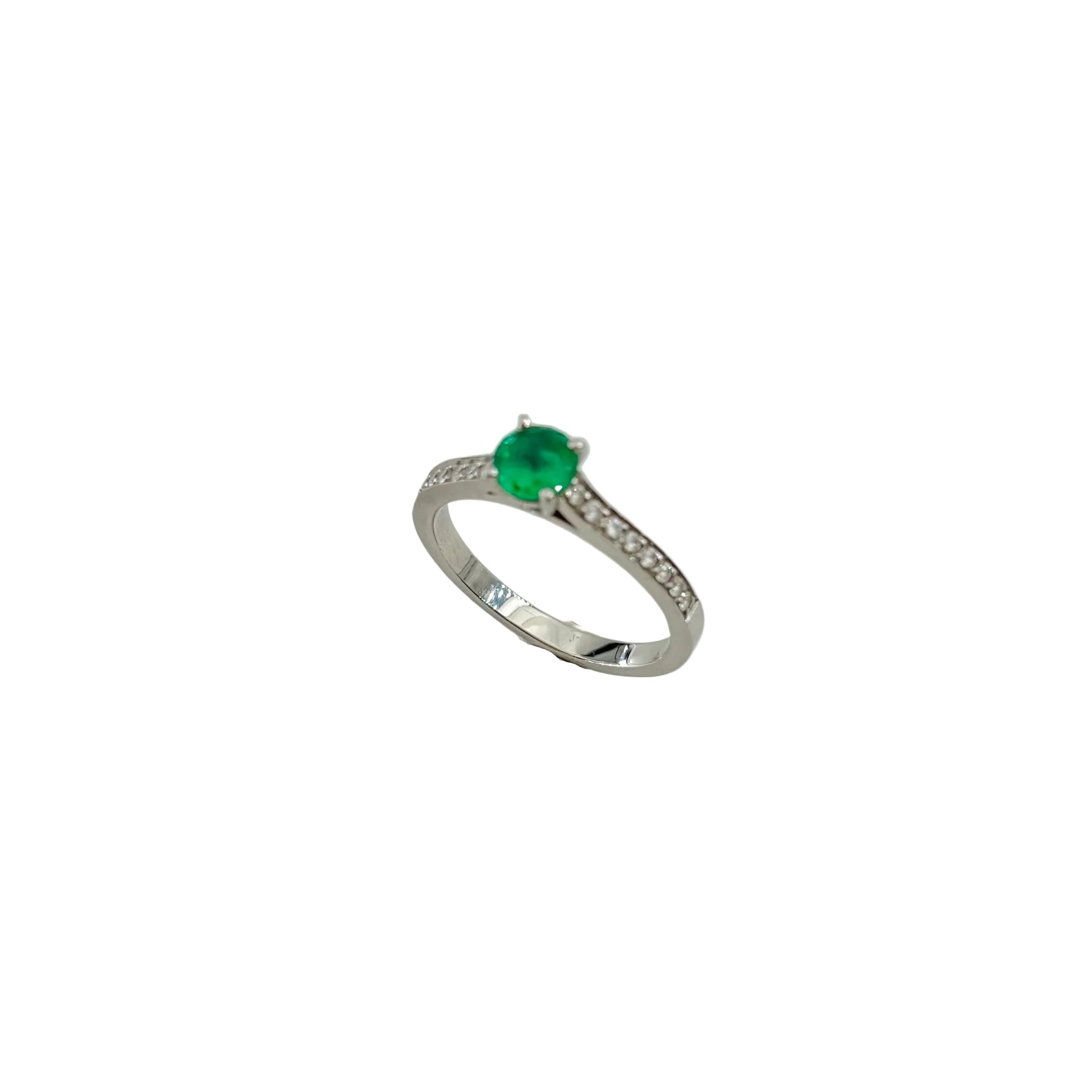 Bague Solitaire GEMMYO "Little Lady Pavée" en platine, émeraude et diamants