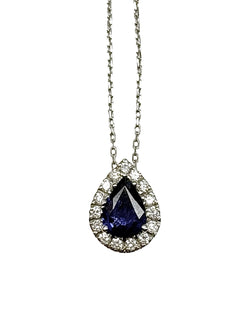 Collier en or blanc, saphir et diamants