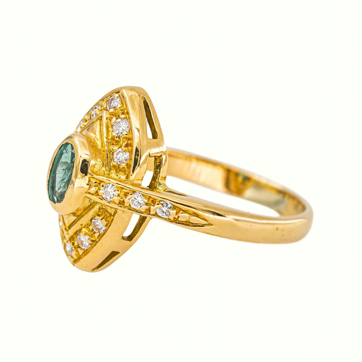 Bague  Marquise Or jaune Emeraude