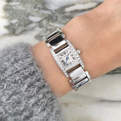 Montre CARTIER "Tankissime" PM en or blanc, acier et diamants