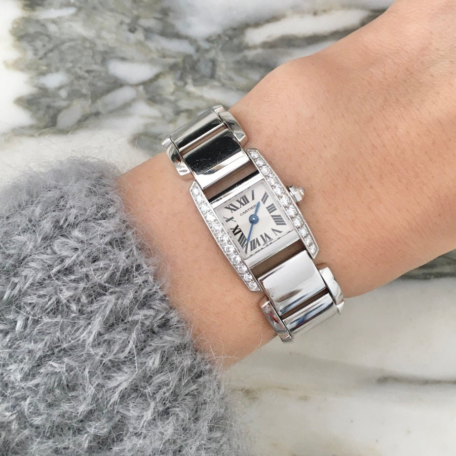 Montre CARTIER "Tankissime" PM en or blanc, acier et diamants