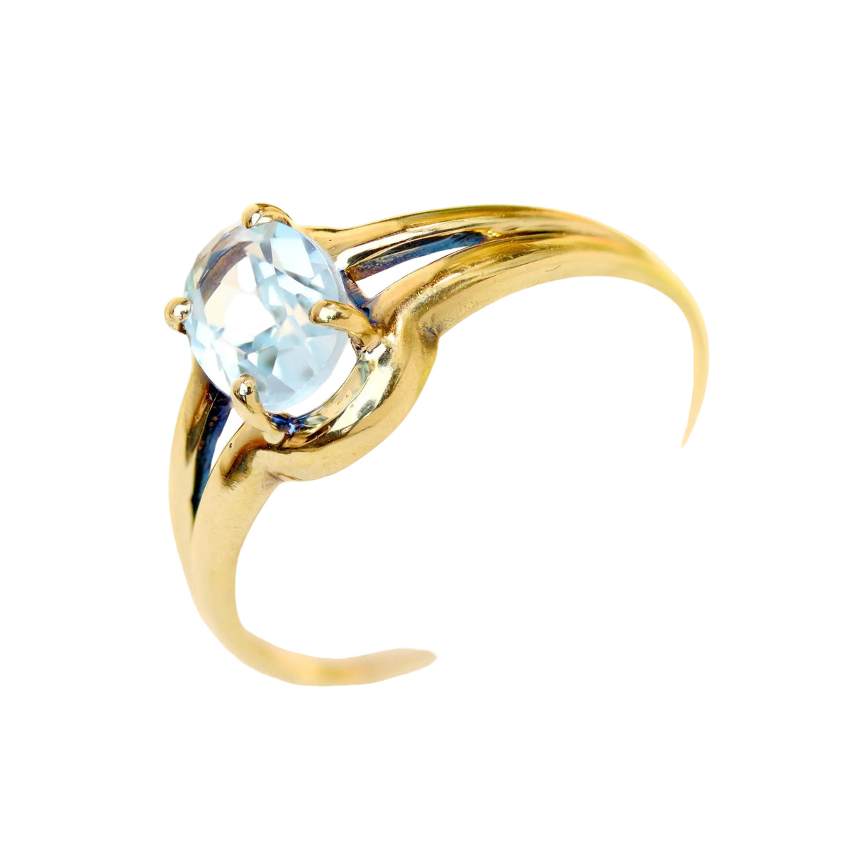 Bague Solitaire en or jaune et aigue-marine