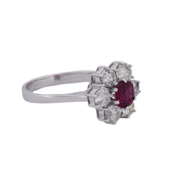 Bague Marguerite en or blanc, rubis et diamants