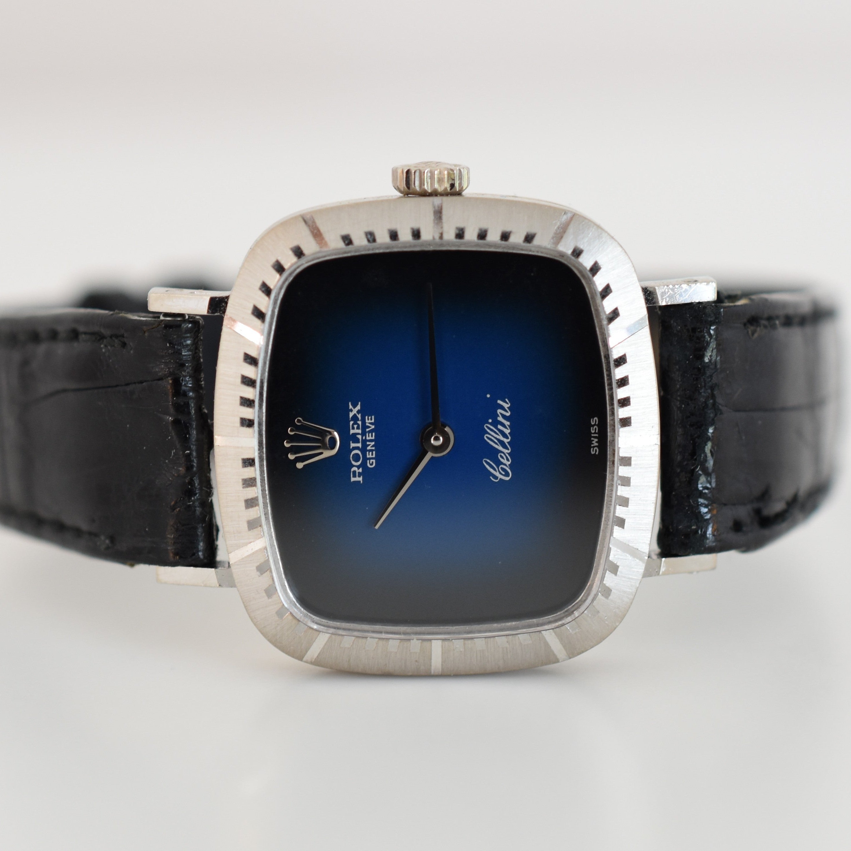 Montre ROLEX Cellini Zephir en or blanc, acier, cuir et rubis