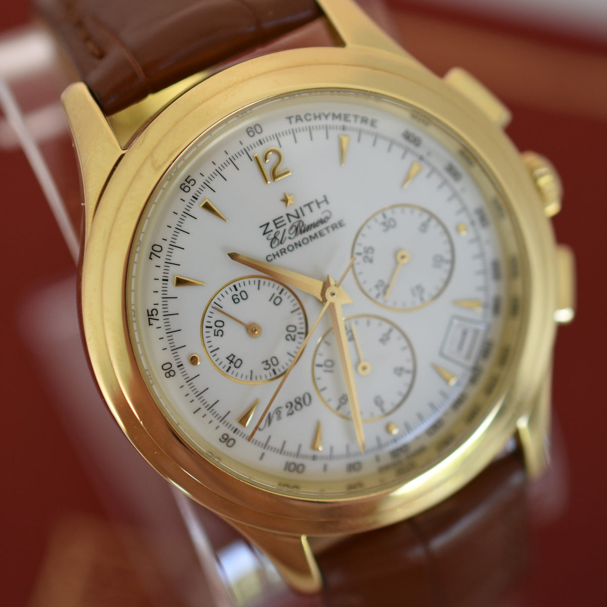 Montre ZENITH "El Primero" en or jaune et cuir