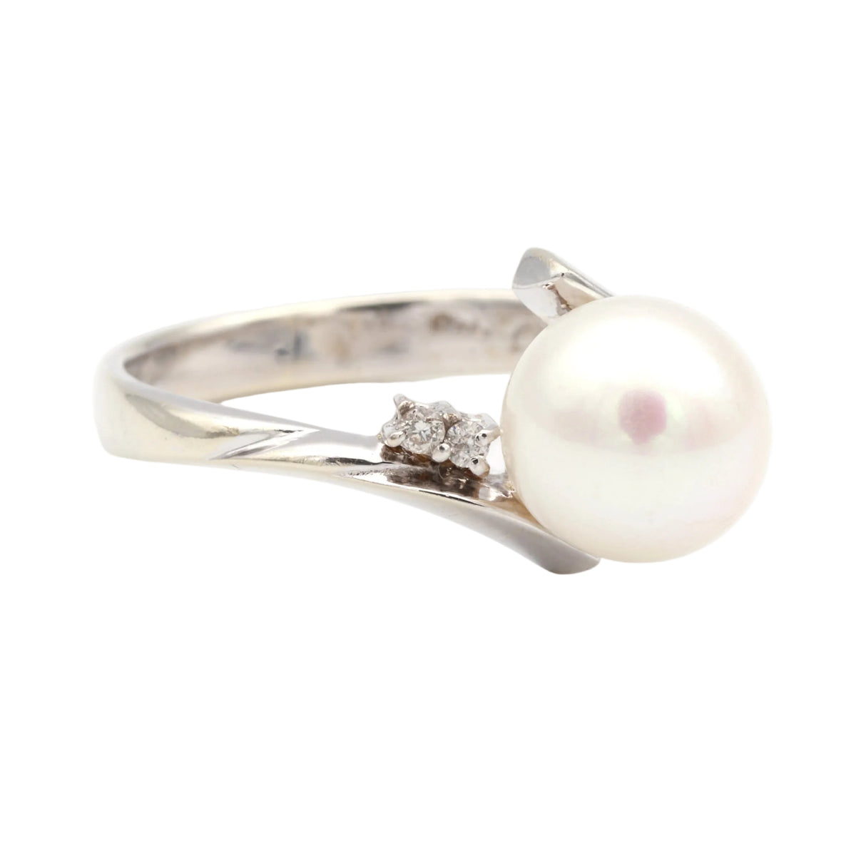Bague Solitaire en or blanc, perle et diamants