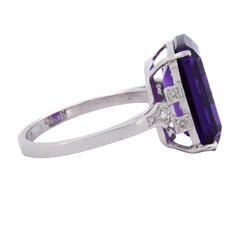 Bague Solitaire en platine, améthyste et diamants