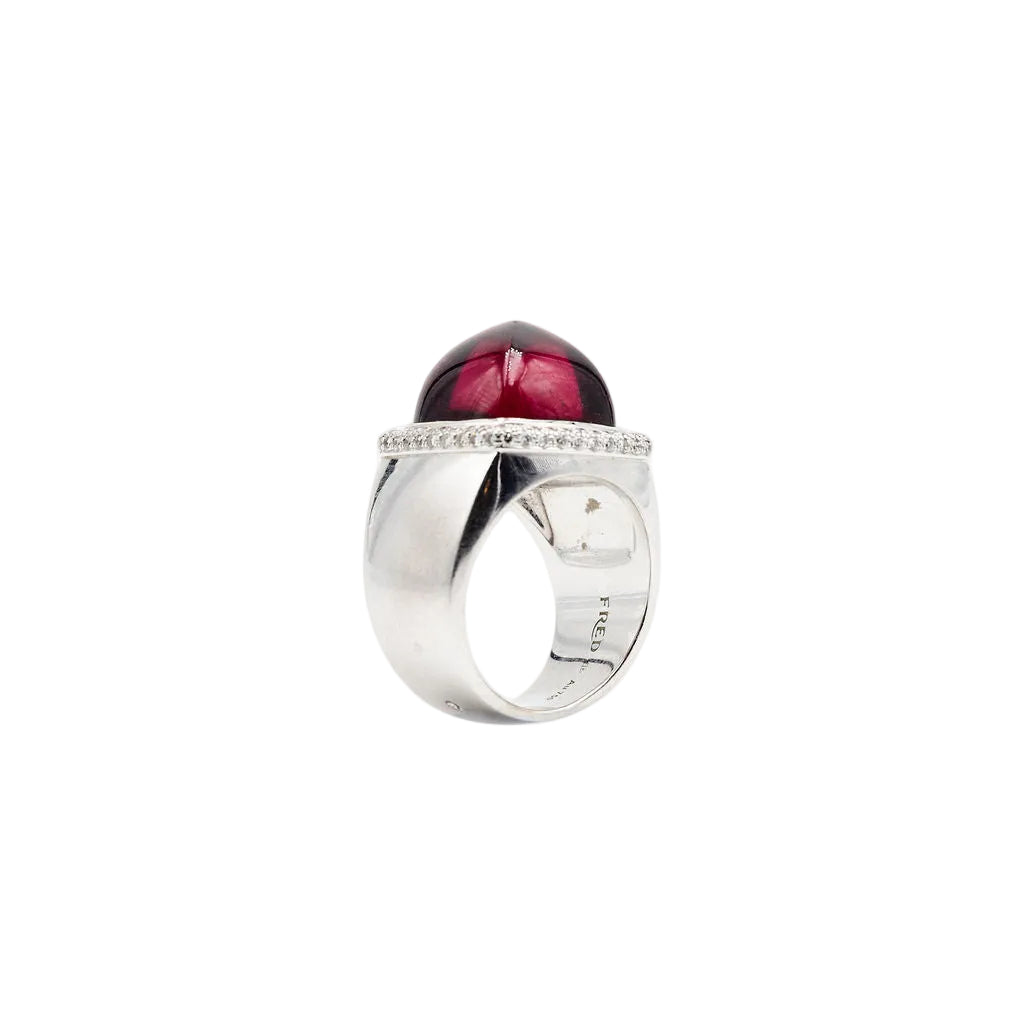 Bague FRED "Pain de sucre" en or blanc, tourmaline rose et diamants