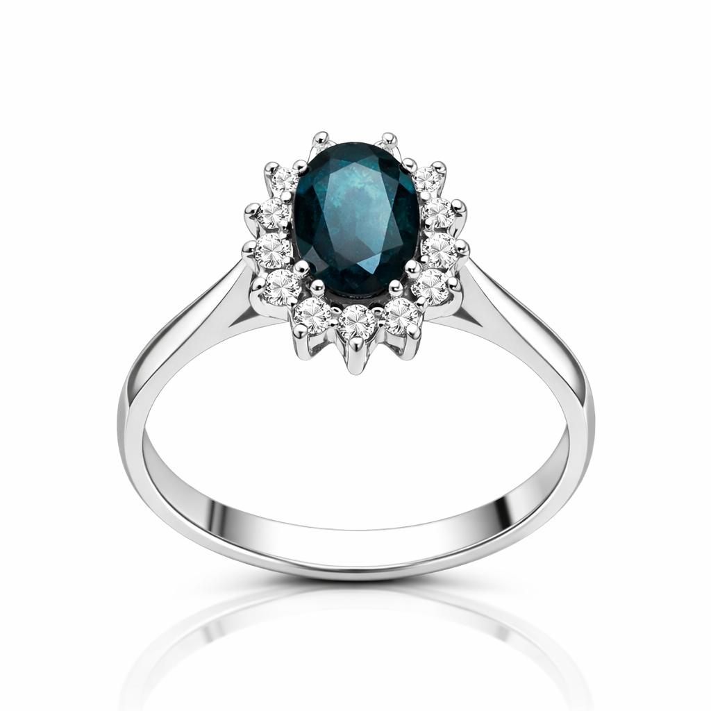 Bague Entourage en or blanc, saphir et diamants