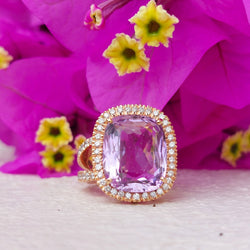 Bague Entourage en or rose, améthyste et diamants