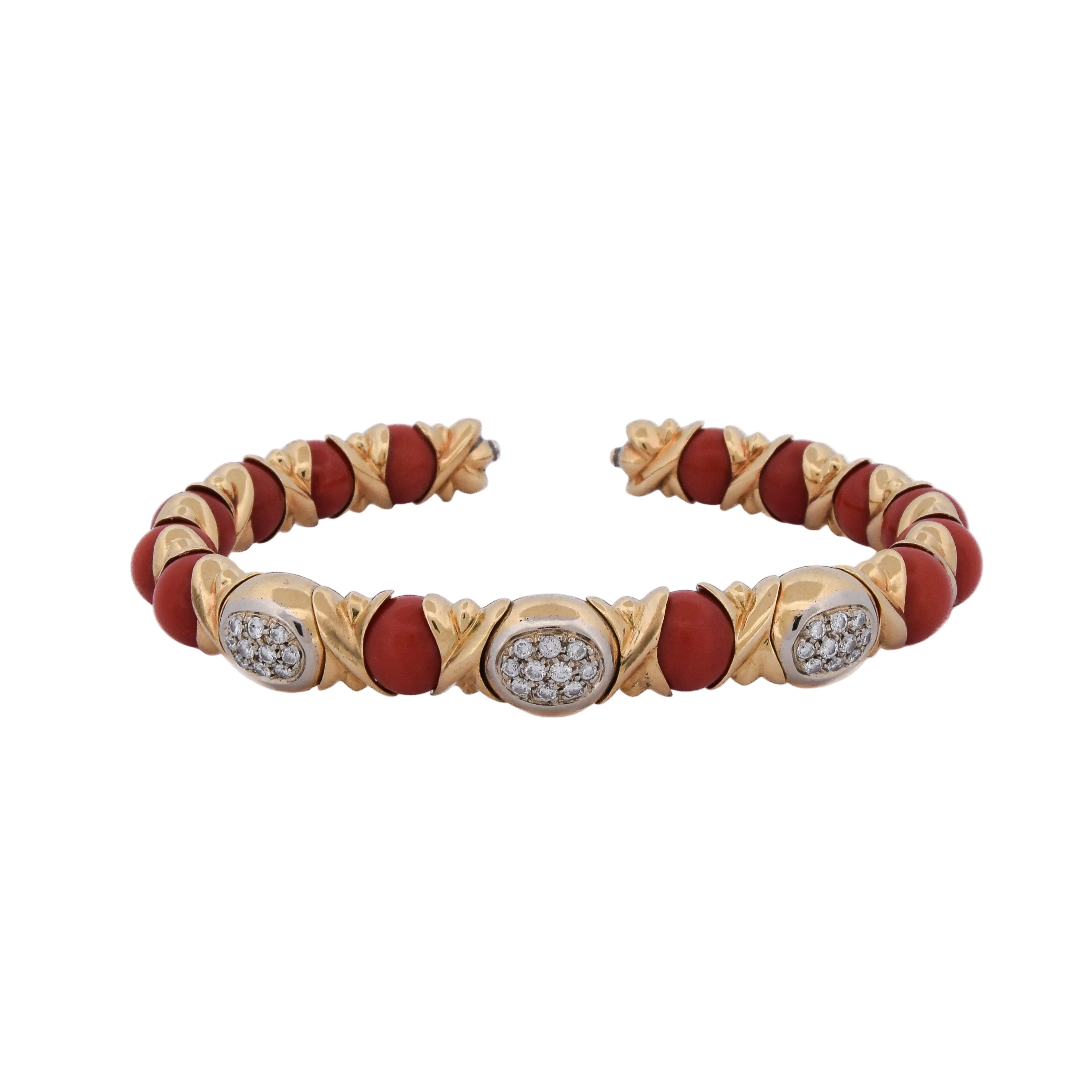 Bracelet Jonc CHANTECLER CAPRI en or jaune, corail et diamants