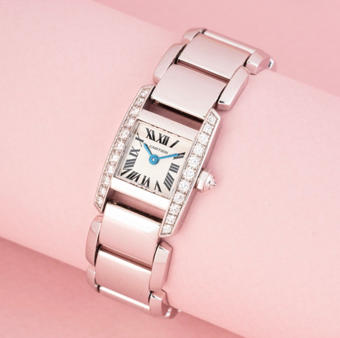 Montre CARTIER "Tankissime" PM en or blanc, acier et diamants
