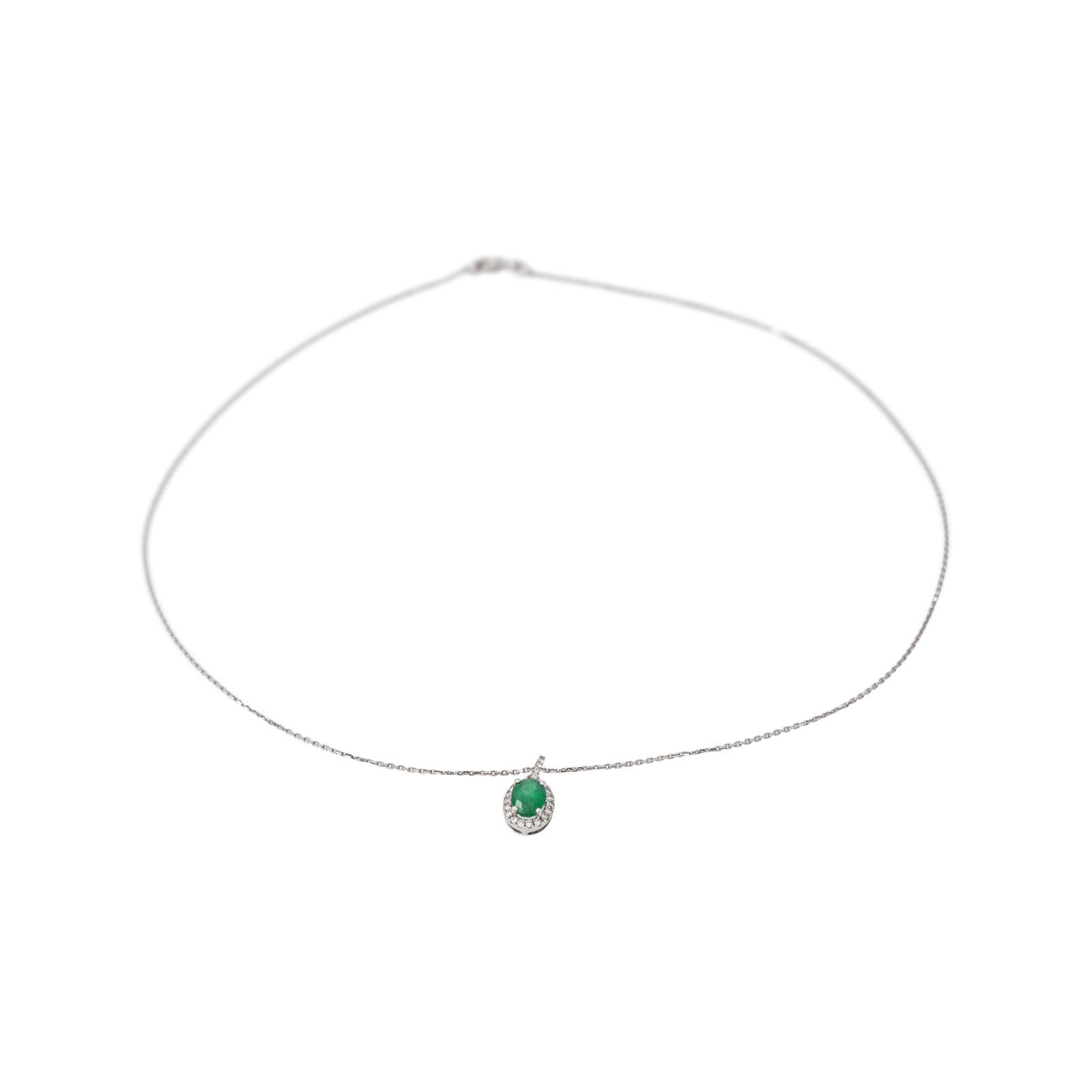 Collier Pendentif Or blanc Emeraude