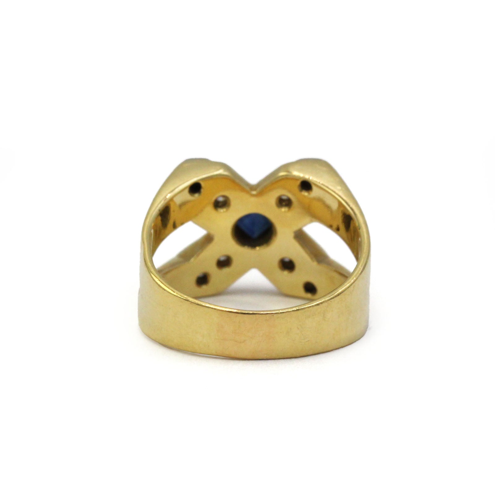 Bague Chevalière en or blanc, or jaune, saphir et diamants
