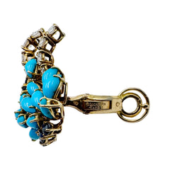 Boucles d'oreilles Clips BOUCHERON or jaune, turquoises, saphirs et diamants