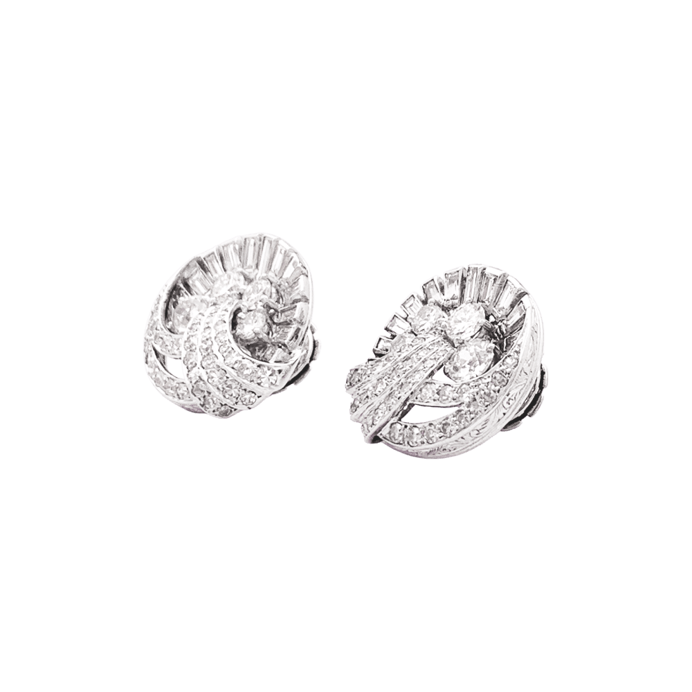 Boucles d'oreilles vintage diamants, platine.