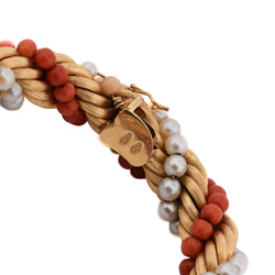 Parure en or jaune, corail et perles