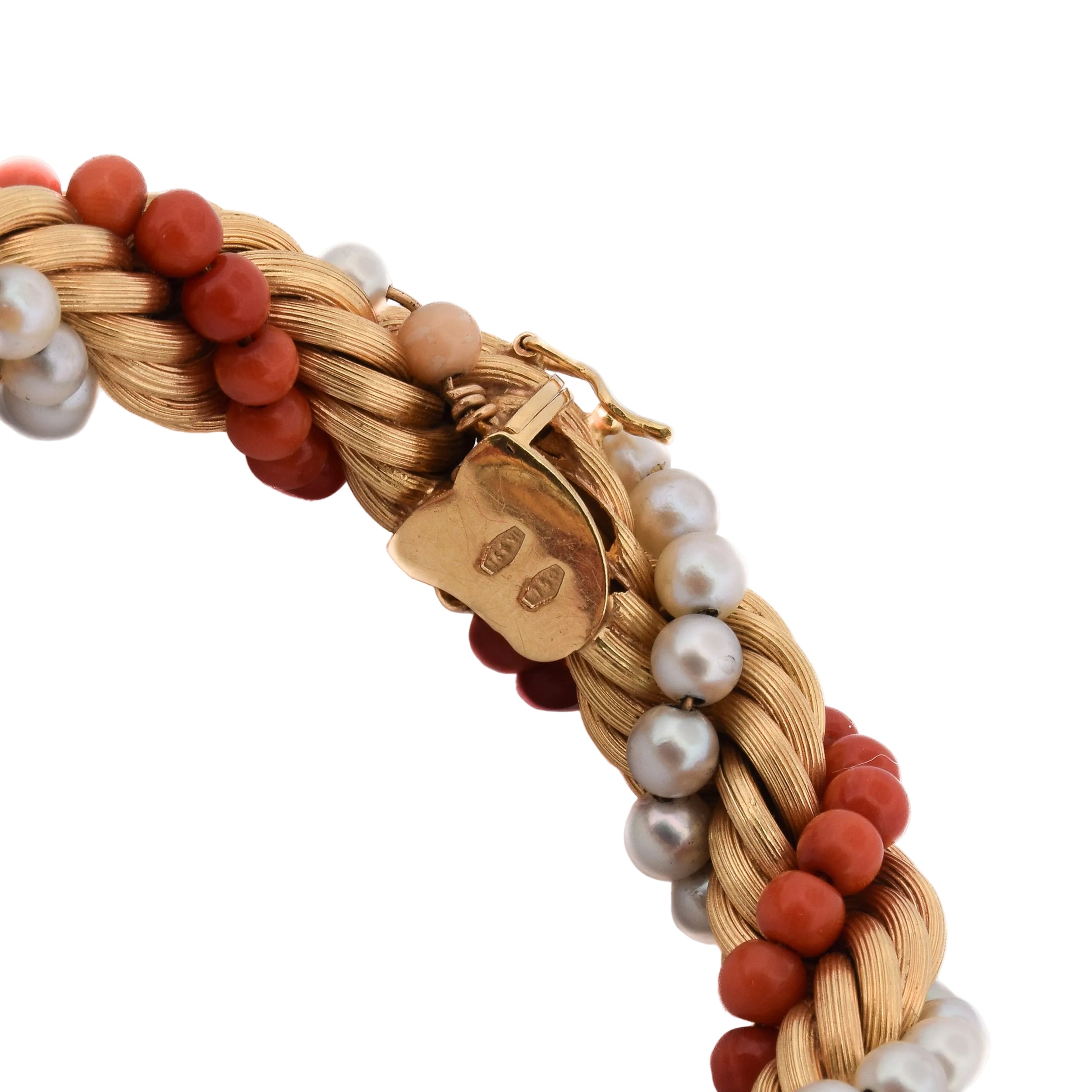 Parure en or jaune, corail et perles