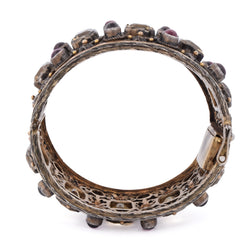 Bracelet Manchette en or jaune, argent, béryls et grenats
