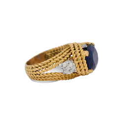 Bague Cocktail en or jaune, saphir et diamants