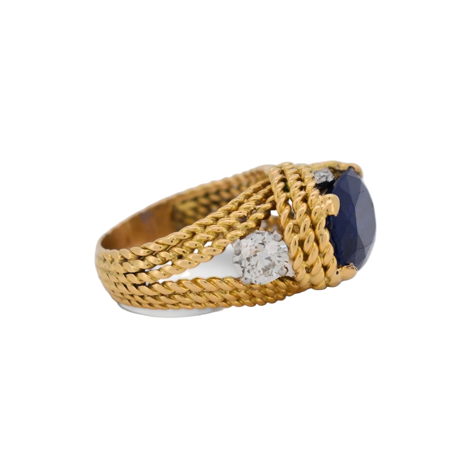 Bague Cocktail en or jaune, saphir et diamants