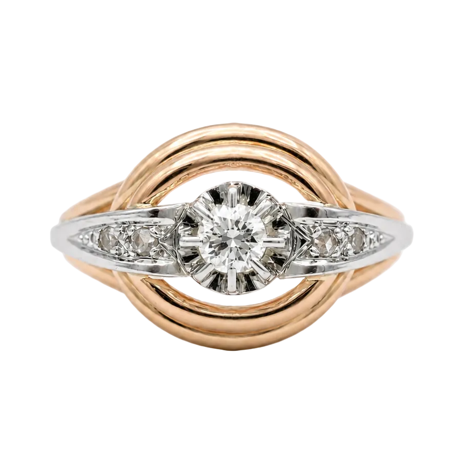 Bague en or blanc, or rose et diamants