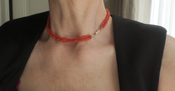 Collier Choker deux rangs en corail de Méditerranée et or Rose