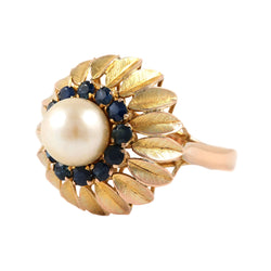 Bague Dôme en or jaune, perle et saphirs