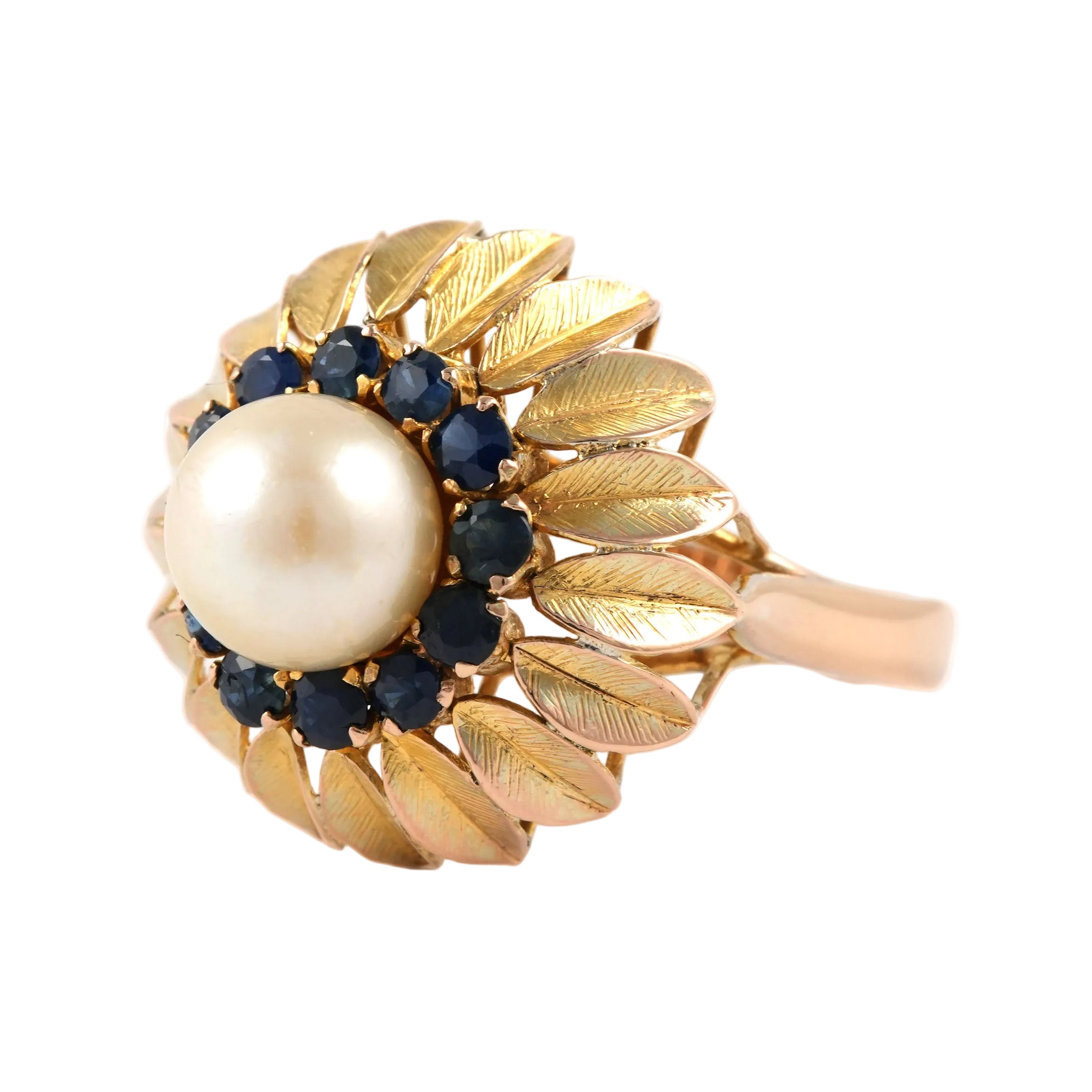 Bague Dôme en or jaune, perle et saphirs