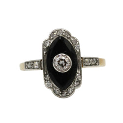Bague en or jaune, platine, onyx et diamants