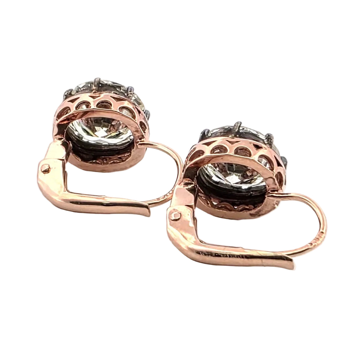 Boucles d'oreilles Dormeuses en or rose, argent et diamants